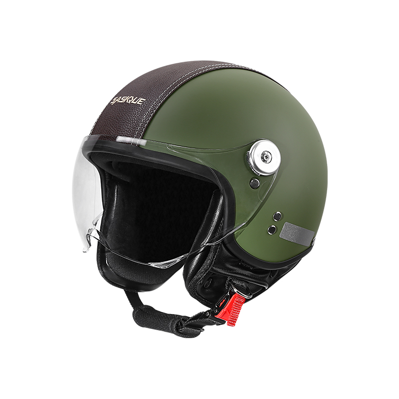 Vintage Open Face Retro Helmet - Vintage 3/4 Open-Face Motorradhelm aus PU-Leder,
