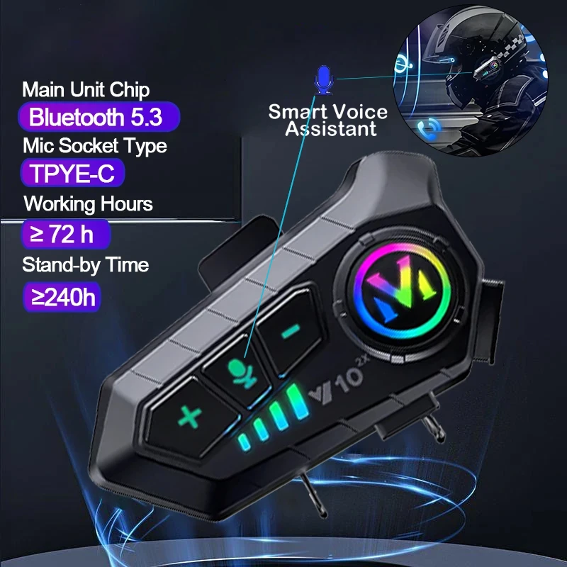 Full Face Motorcycle Helmet With Bluetooth - V10 2X Bluetooth Motorradhelm-Intercom 300M Drahtloses