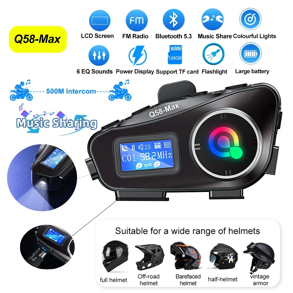 Universal Motorcycle Helmet Intercom Headset - Großbild-Display Helm Gegensprechanlage Motorrad Bluetooth Helm