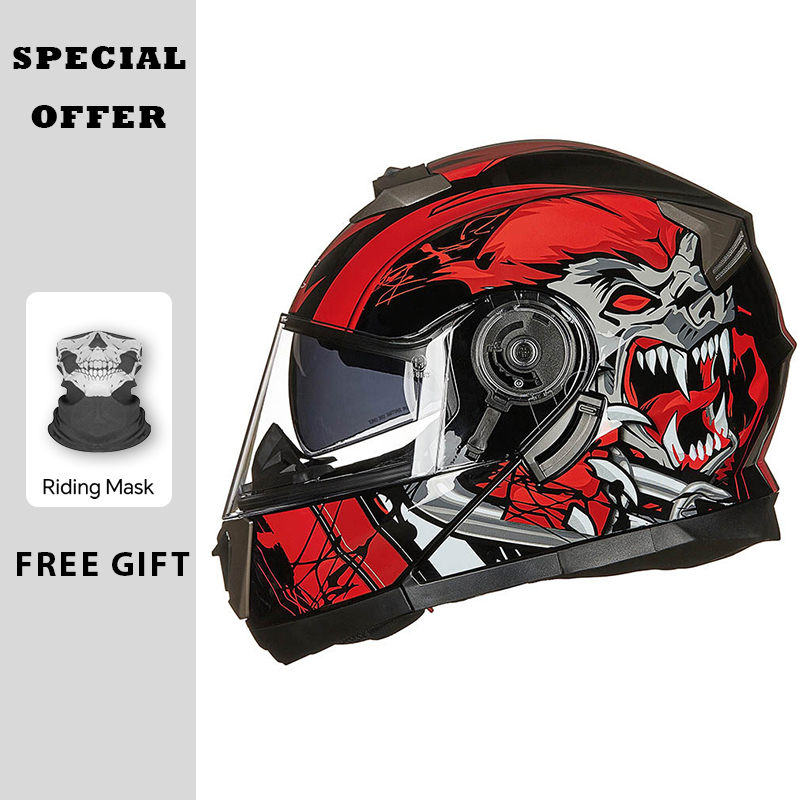 Modular Flip Up Motorcycle Helmet Dot Approved - Motorradhelme Modularer hochklappbarer Helm Doppelvisiere DOT-zugelassener