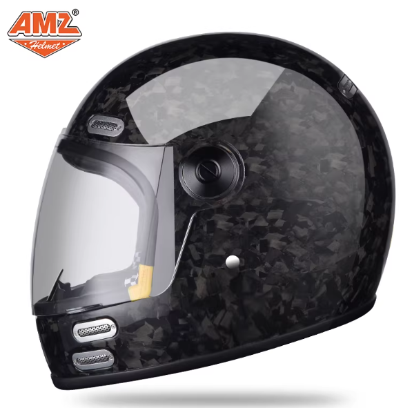 Carbon Fiber Lightweight Motorcycle Helmet - Hochfester und leichter Carbonfaser-Bubble-Lens-Integralhelm, für Retro-Cruising-Motorradrennen,