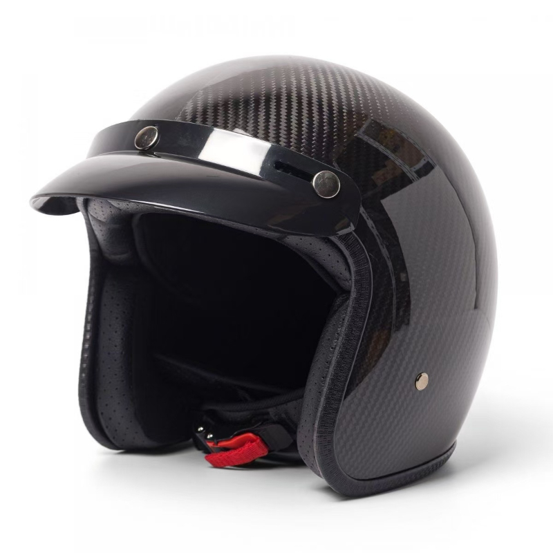 Carbon Fiber Lightweight Motorcycle Helmet - Superleichter Vintage-Helm aus Kohlefaser, 3/4 Jet-Scooter-Helm,