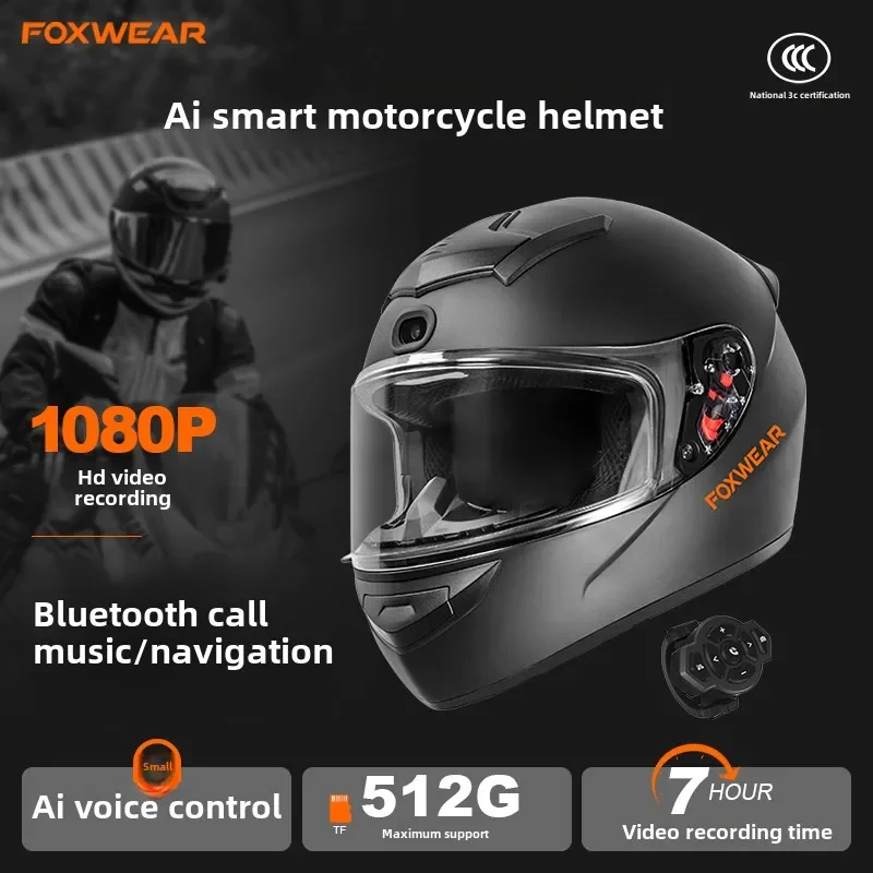 Full Face Motorcycle Helmet With Bluetooth - AI Intelligence Motorradhelm mit Kamera und