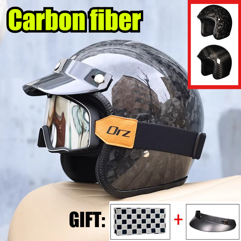 Carbon Fiber Lightweight Motorcycle Helmet - 2026 Carbonfaser Vintage Motorradhelm 3/4 Open