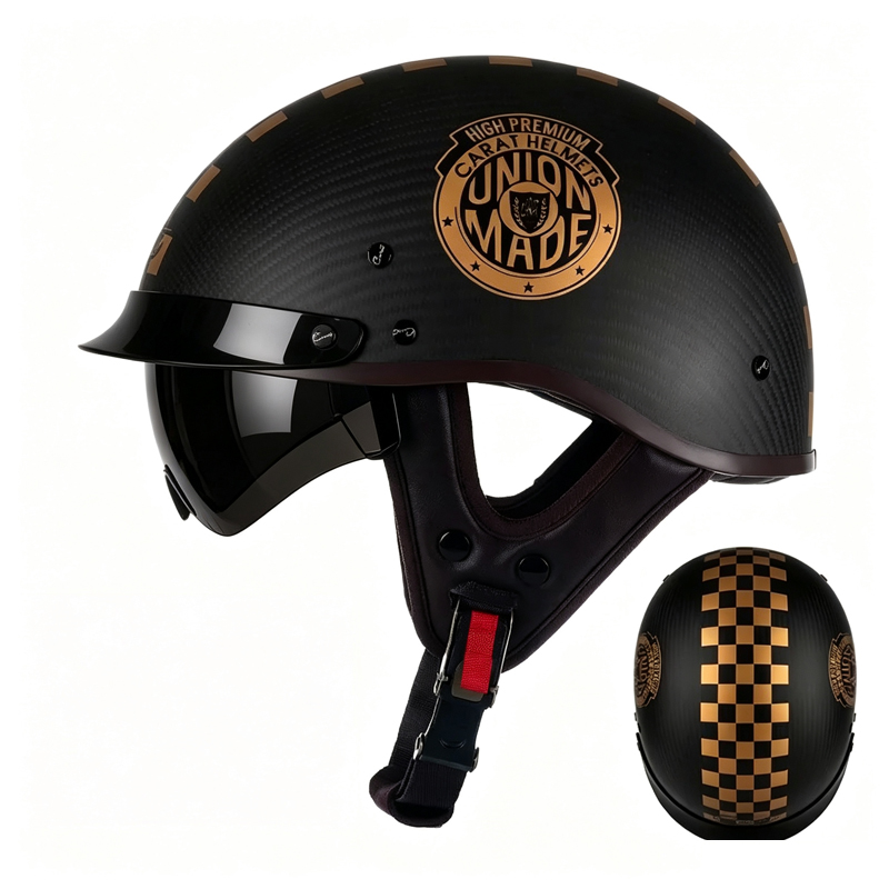 Carbon Fiber Lightweight Motorcycle Helmet - Kohlefaser-Motorrad-Halbschalenhelm, Retro Leichtgewicht 3C-zertifizierter Offener Helm